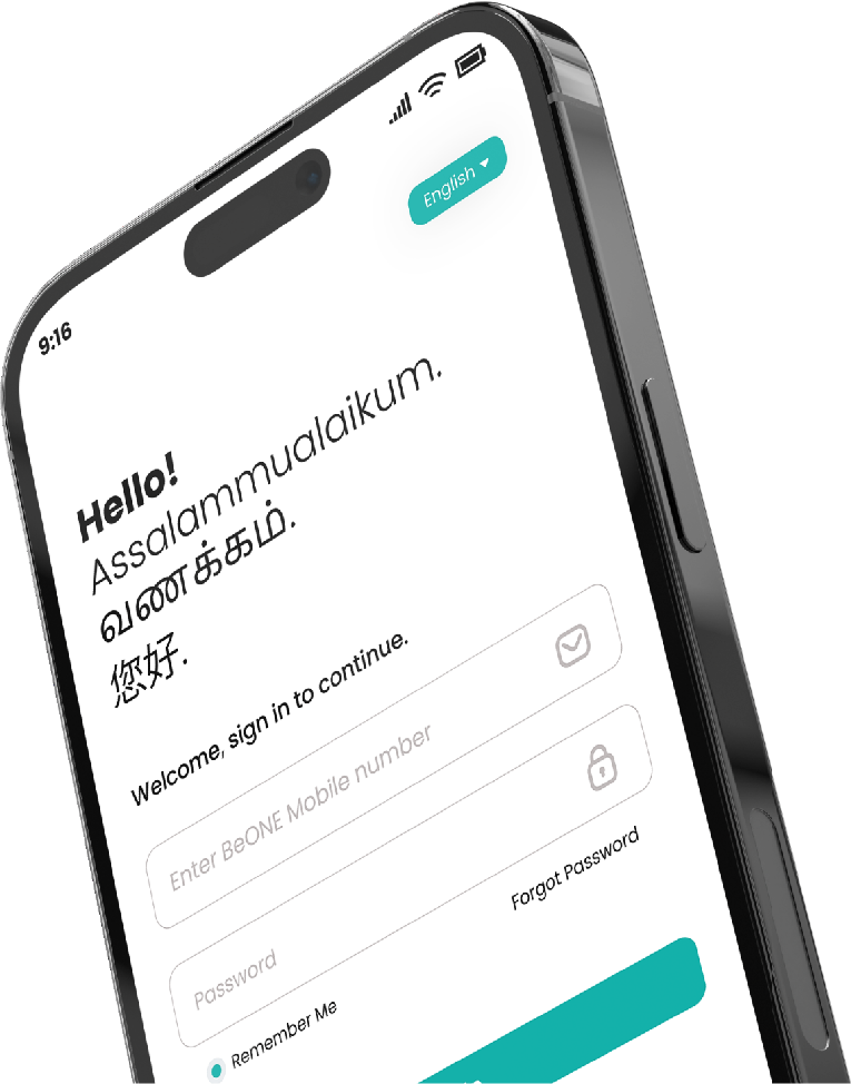 BeONE sign in screen