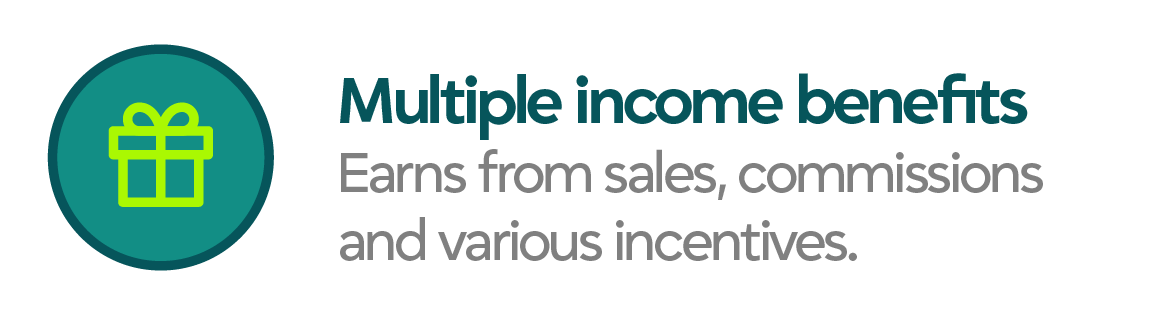 Multiple income benefits: Earns from sales, commissions and various incentives.